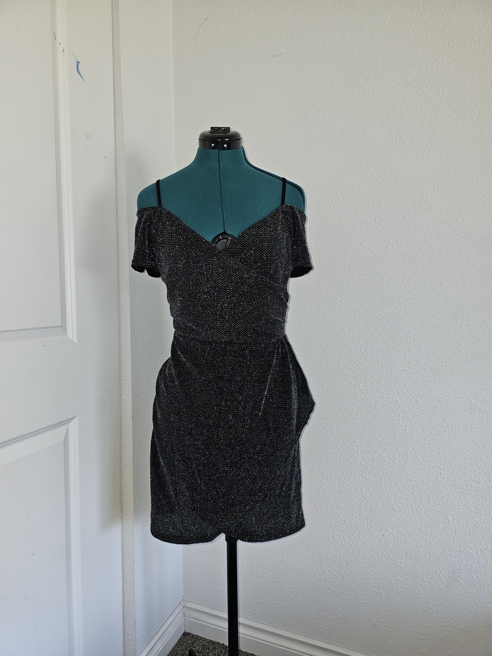 Angie Black Sparkle Off-Shoulder Mini Dress